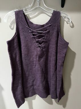 Express Women's Lace-Up Cold-Shoulder Sweater Tank in Purple